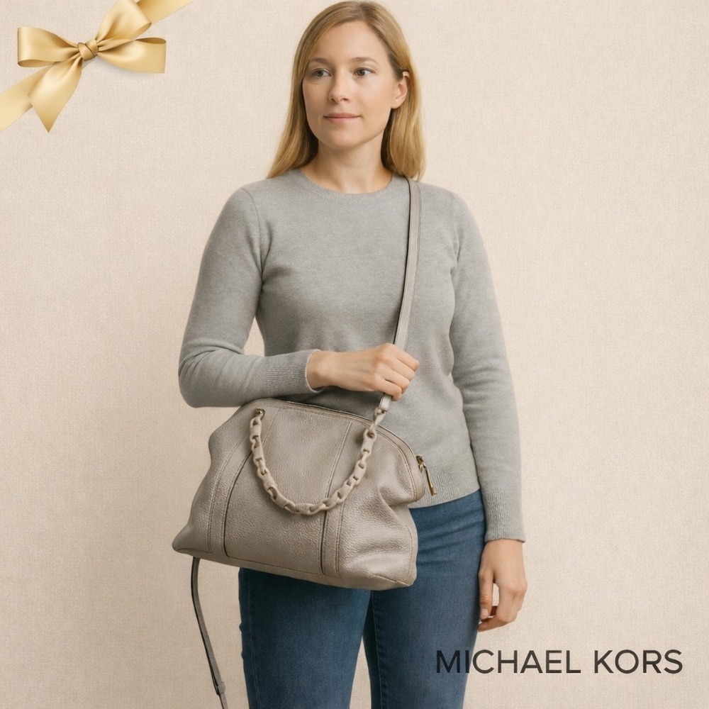 Michael Kors Pebbled Leather Shoulder Bag in Taupe Gray